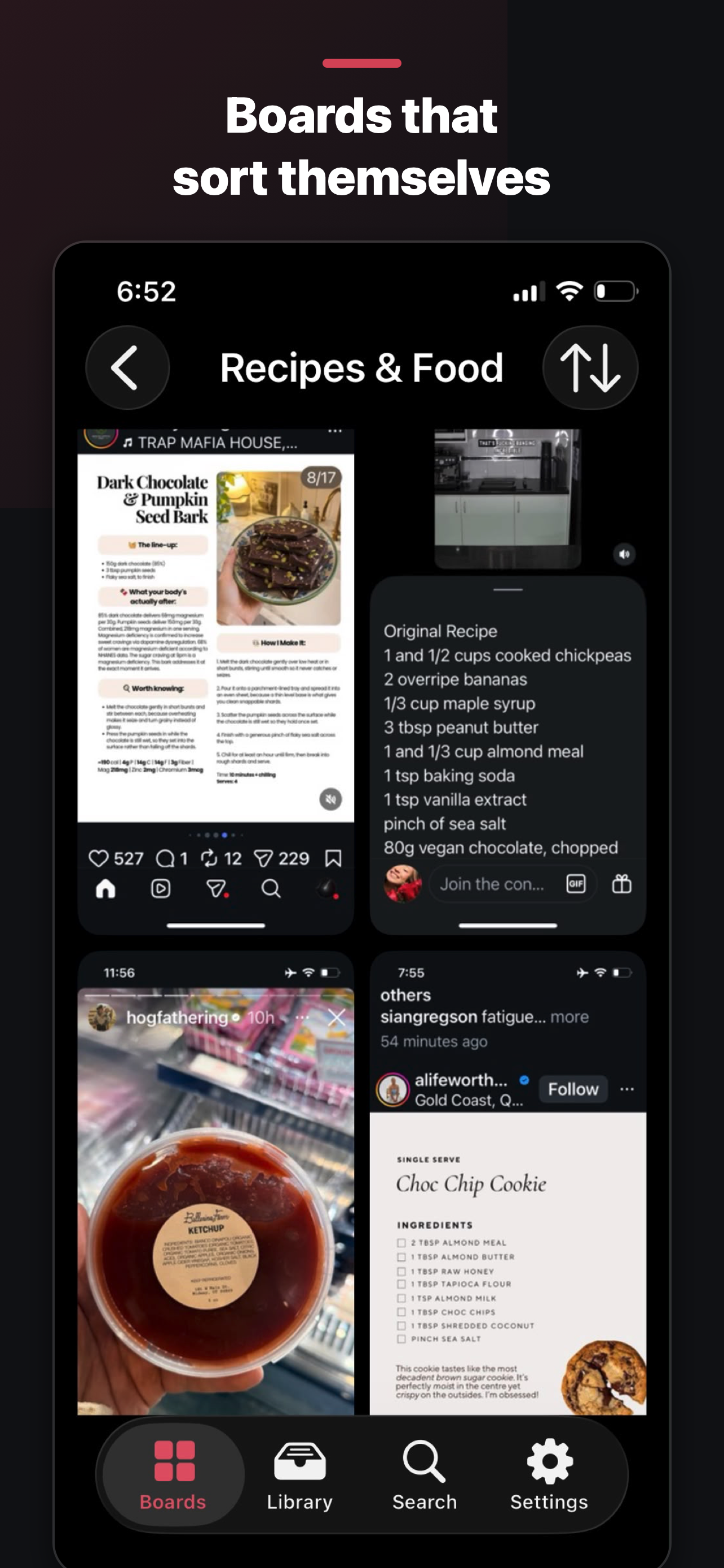 The Recipes & Food smart board, grouped automatically.