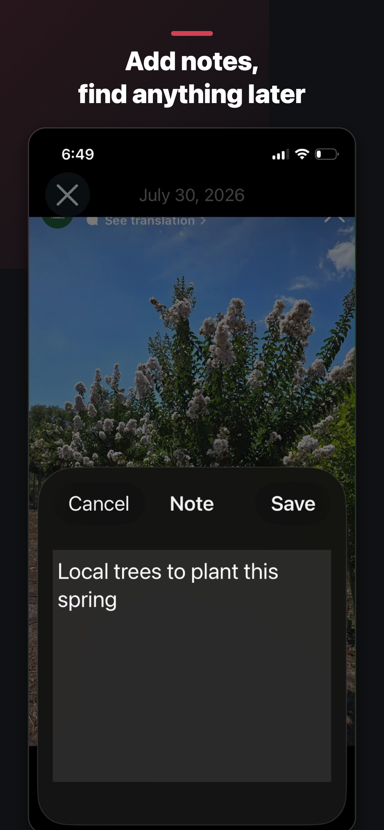 Adding a note to a screenshot